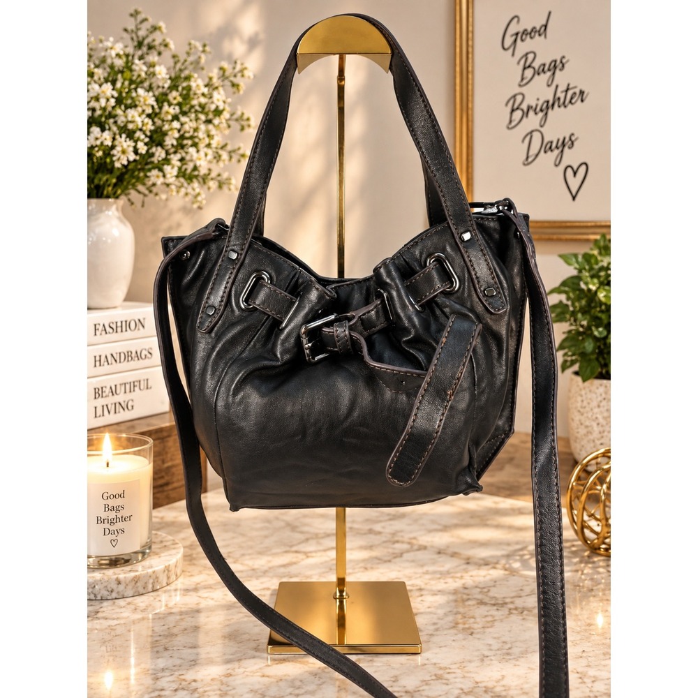 Kooba Black Leather Buckle Cinched Hobo Shoulder Bag Crossbody Handbag